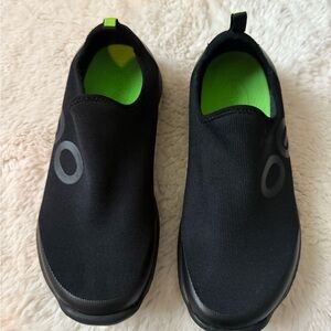 OOFOS Black and Green Slip-On Athletic Shoes